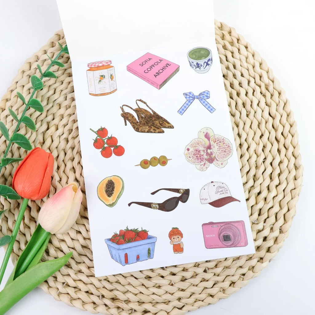 Girlhood Sticker Book, Fruity Icons & Pastel Letters Tickets DIY Scrapbooking Journaling Handbook Decoration