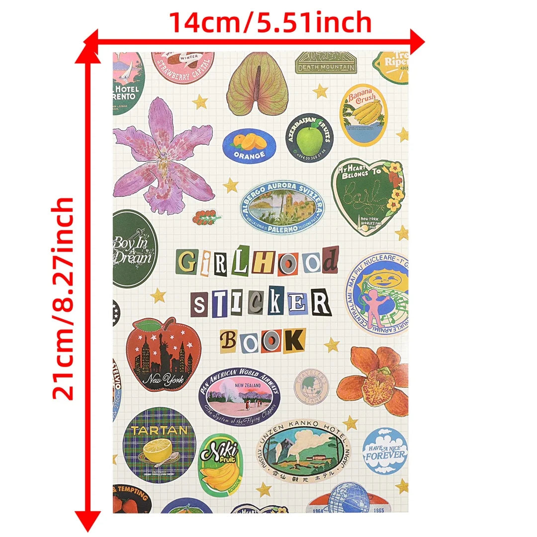 Girlhood Sticker Book, Fruity Icons & Pastel Letters Tickets DIY Scrapbooking Journaling Handbook Decoration