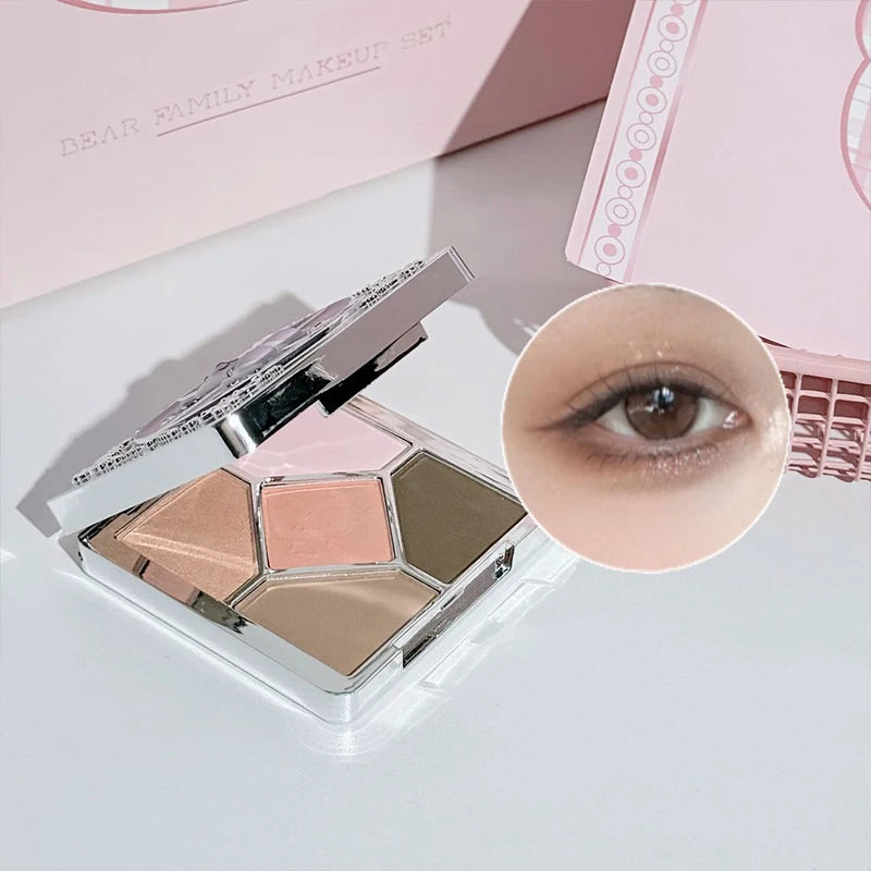 ART VALUE 7PCs Multipurpose Makeup Sets Include 3 Matte Lip Mud,1 Pressed Powder,1 Blush,1 Eyes Palette And Necklace Cosmetics