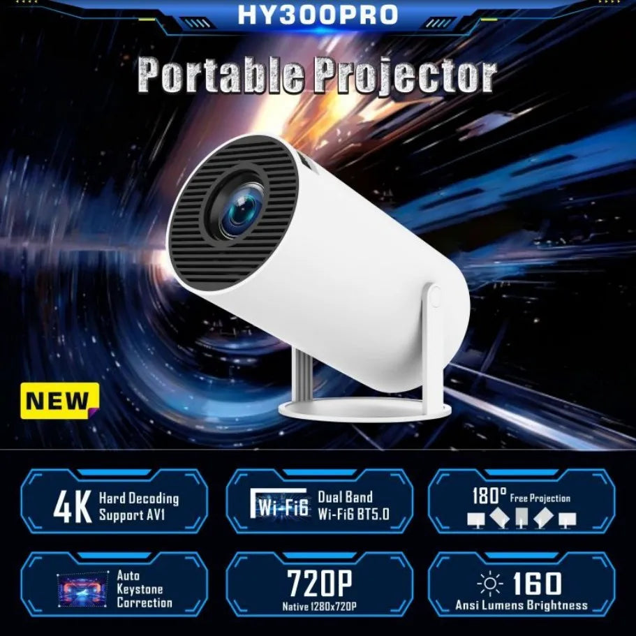 HY300 pro mini Smart Projector 4K Android 11 Dual Wifi6 200 ANSI Allwinner H713 BT5.0 1080P 1980*1080P Home Cinema Outdoor