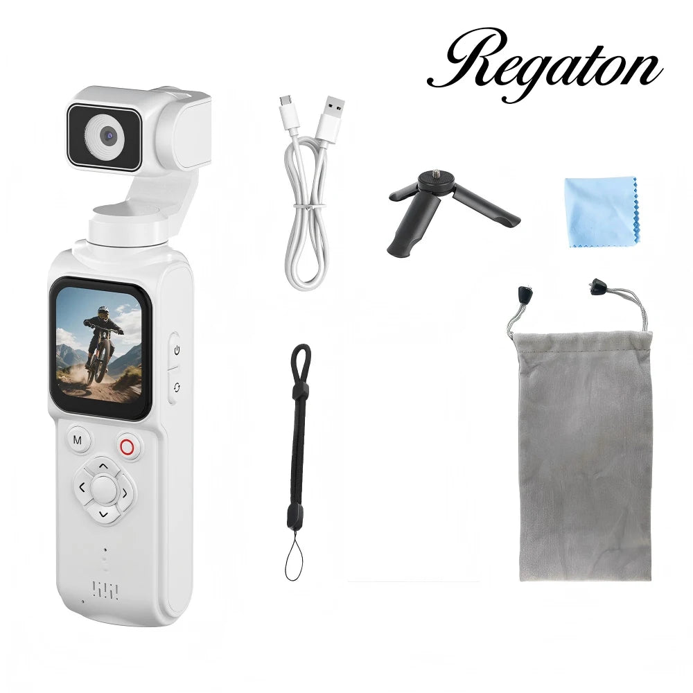 Regaton 4K Action Camera 330° Face Tracking Gimbal Stabilizer 1.72 Inch Touch Screen 64MP Pocket Digital Camera WiFi Sports DJ