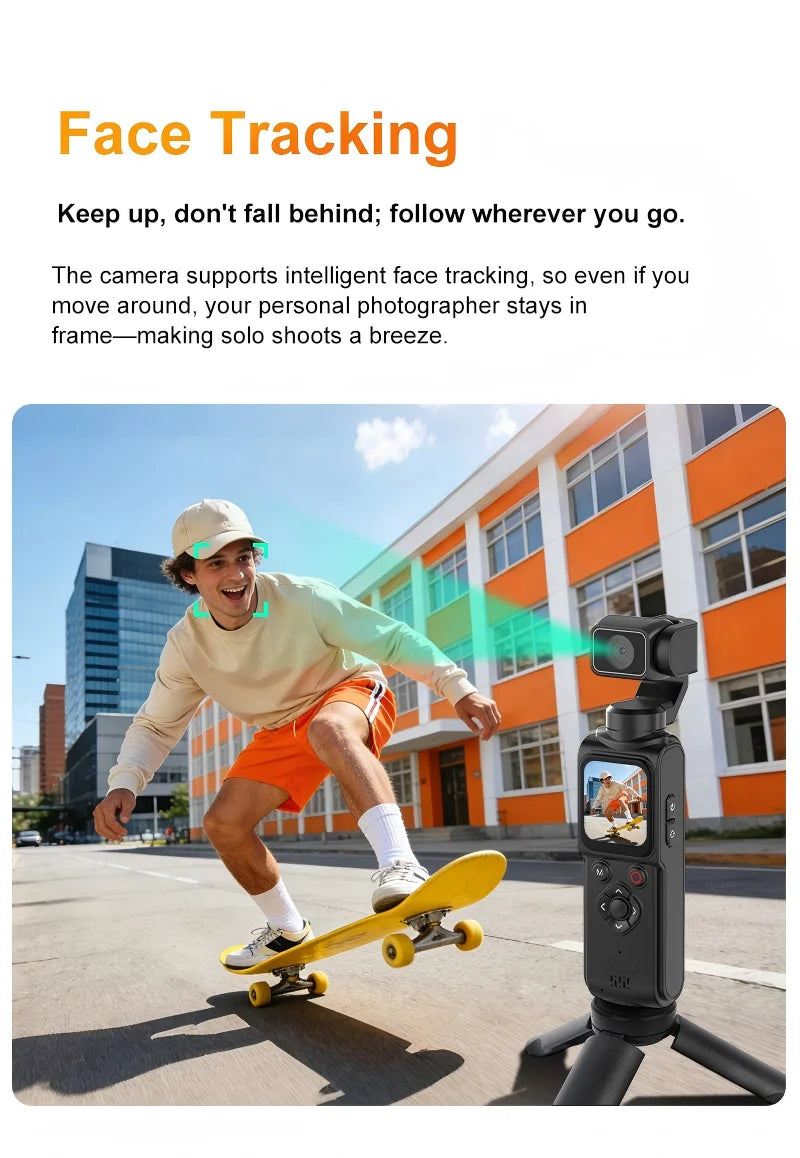 Regaton 4K Action Camera 330° Face Tracking Gimbal Stabilizer 1.72 Inch Touch Screen 64MP Pocket Digital Camera WiFi Sports DJ