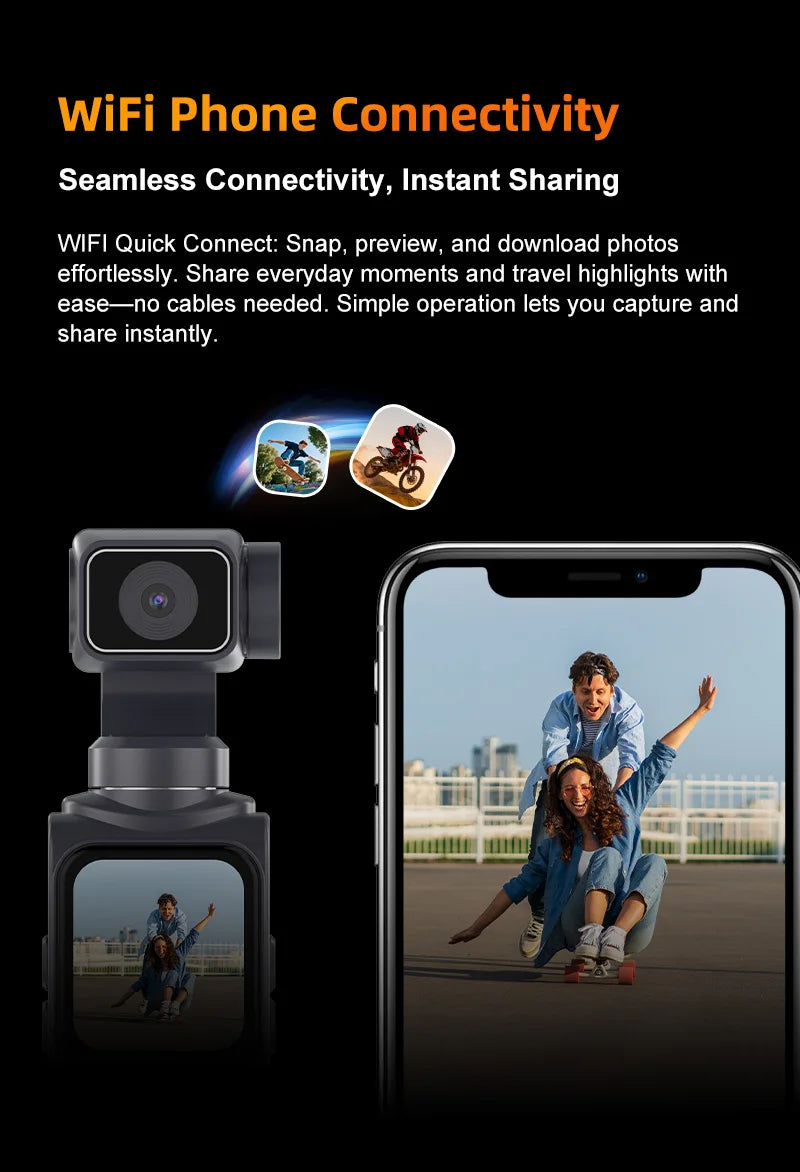 Regaton 4K Action Camera 330° Face Tracking Gimbal Stabilizer 1.72 Inch Touch Screen 64MP Pocket Digital Camera WiFi Sports DJ