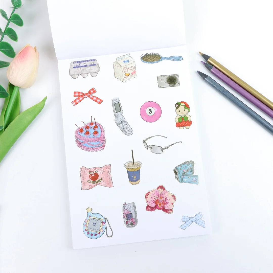 Girlhood Sticker Book, Fruity Icons & Pastel Letters Tickets DIY Scrapbooking Journaling Handbook Decoration