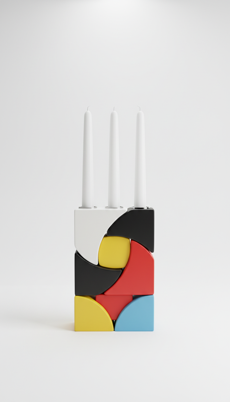 Geometric candle holder in brushed steel